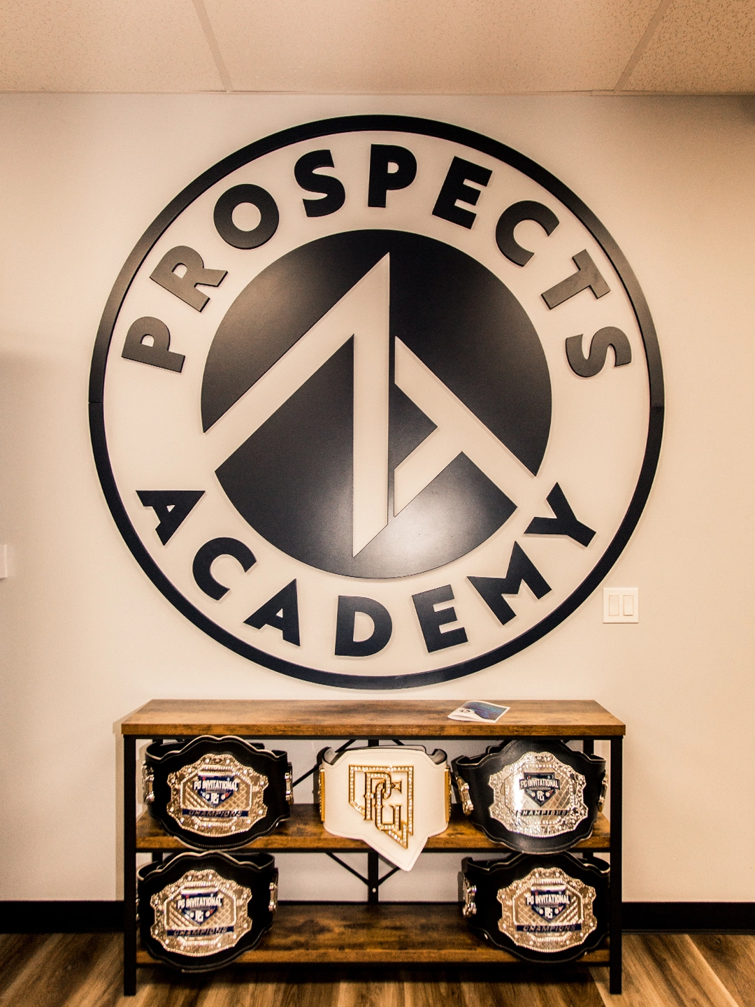 Inside ZT Prospects Academy - Logo backdrop and Belts